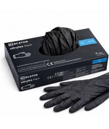 Rękawice nitrylowe czarne MERCATOR Nitrylex Black M - bezpudrowe - 100 szt. - rękawiczki jednorazowe ochronne